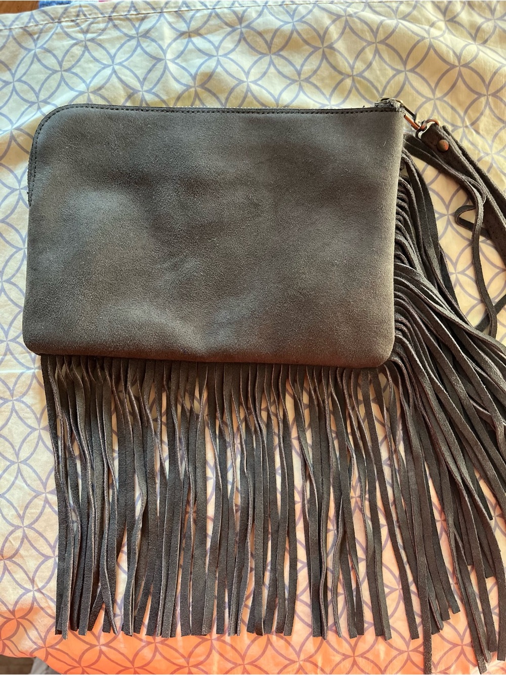 Street Level Black Suede Fringe Wristlet Clutch